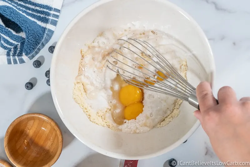 mixing Keto Blueberry Pancakes Recipe