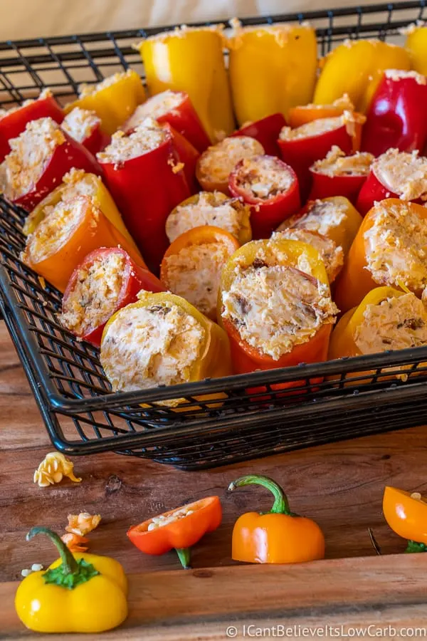 stuffed goat cheese mini peppers before grilling