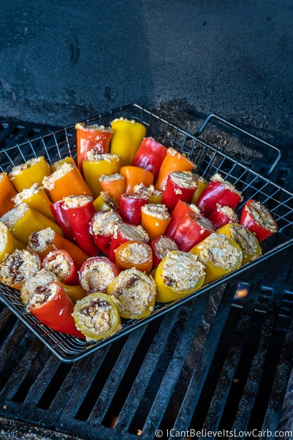 low carb goat cheese mini peppers on grill