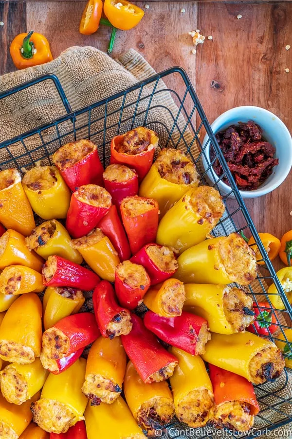 rack of keto mini stuffed peppers from grill