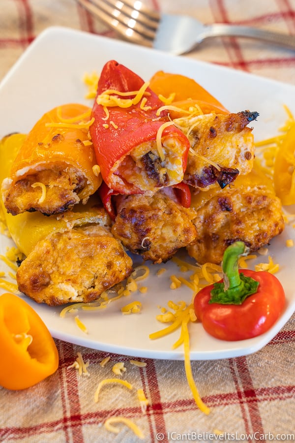 easy keto stuffed mini peppers on a plate