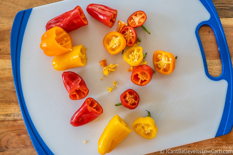 mini peppers on cutting board for keto stuffed peppers