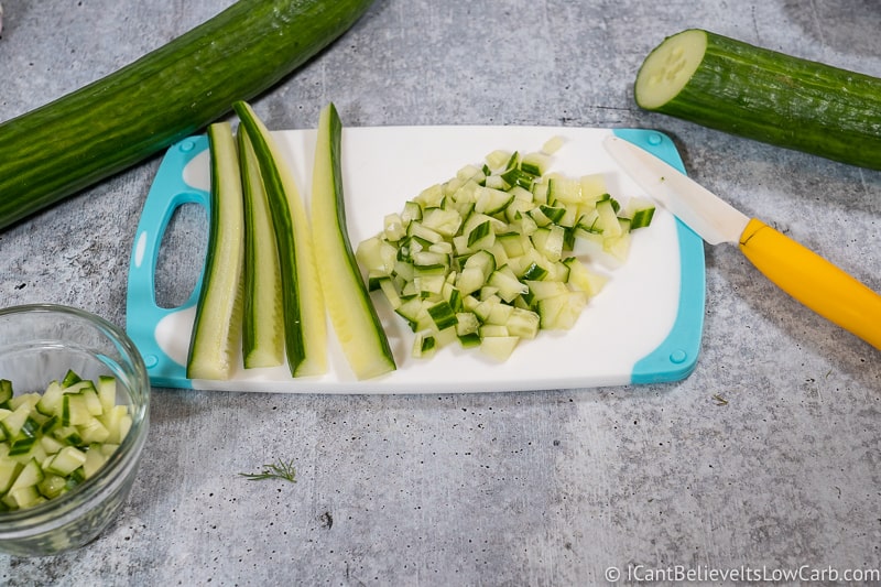 cut cucumber on cutting board