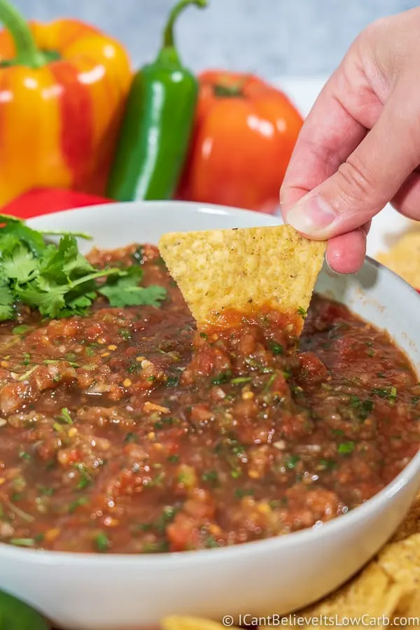 dipping chips in homemade salsa recipe