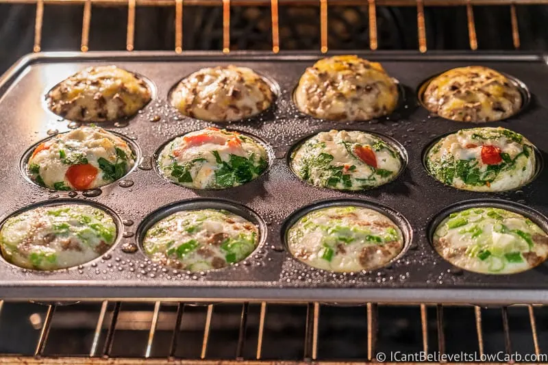 low carb Breakfast Egg White Cups baking in the oven