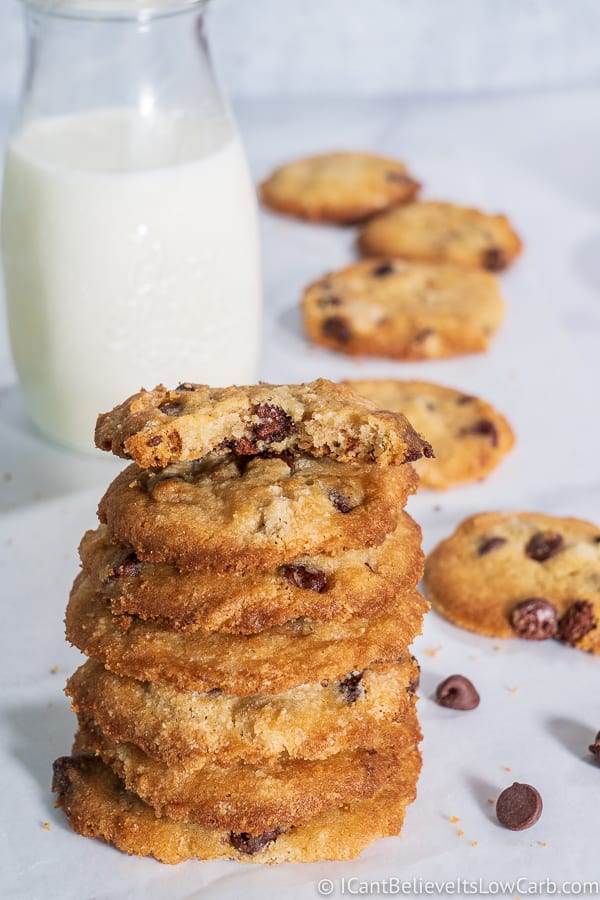 stack of keto Chocolate Chip Cookie Recipe