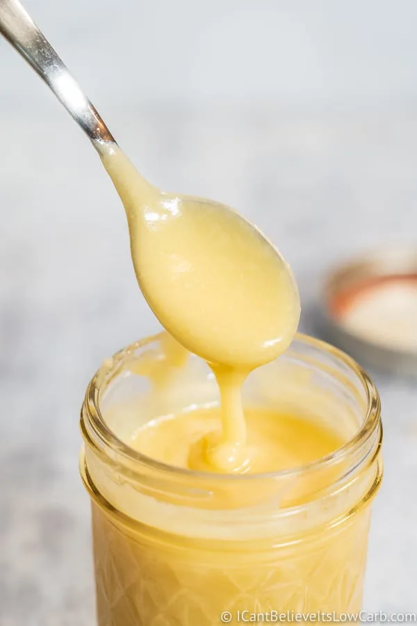 dipping spoon in low carb Condensed Milk