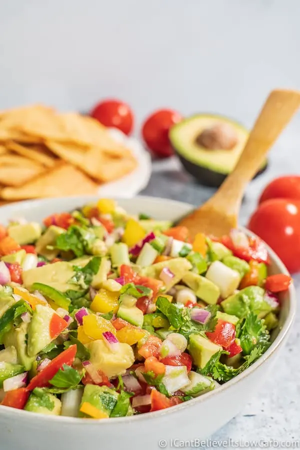 Low Carb Avocado Salsa with tortilla chips