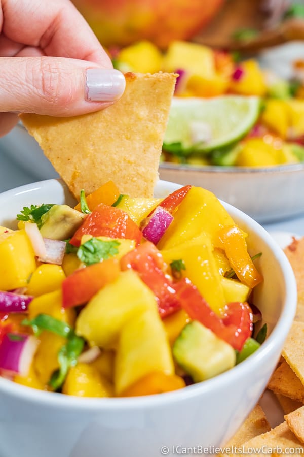 Low Carb Mango Salsa Recipe with tortilla chips
