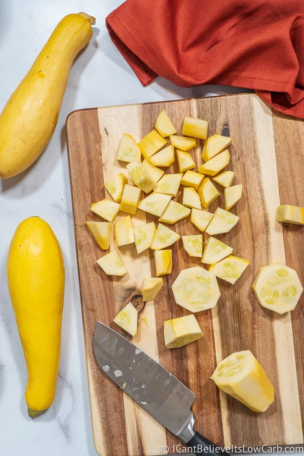 cutting yellow squash for Keto Apple Pie Recipe
