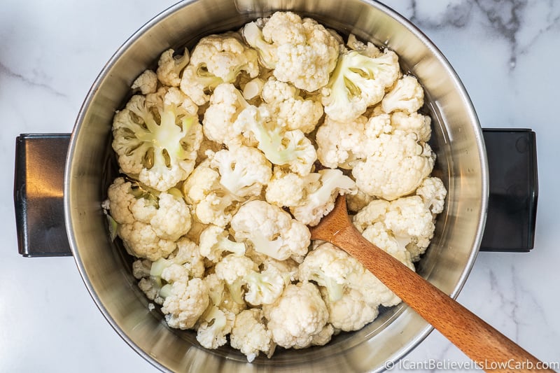 boiling Cauliflower for Keto Mashed Potatoes