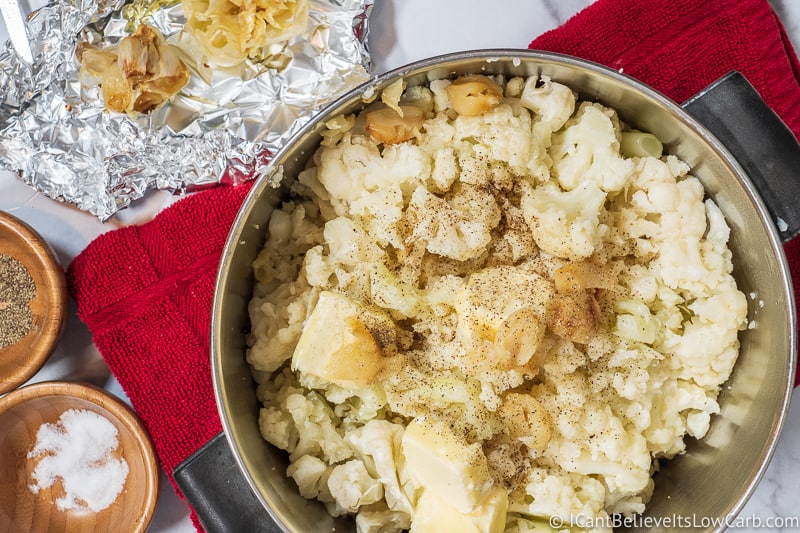 Cauliflower Mashed Potatoes mixing ingredients