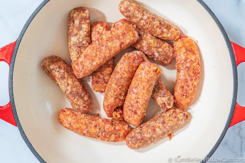 sausage in pan for Keto Stuffing Recipe