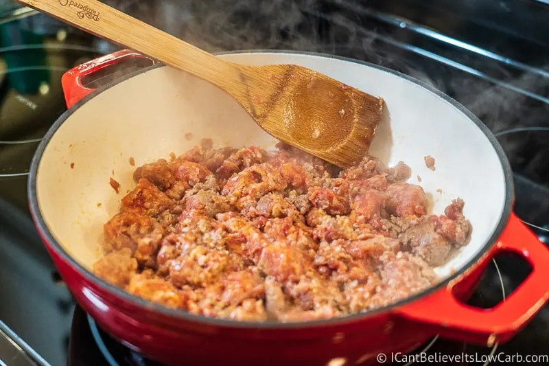 cooking sausage for Keto Stuffing Recipe