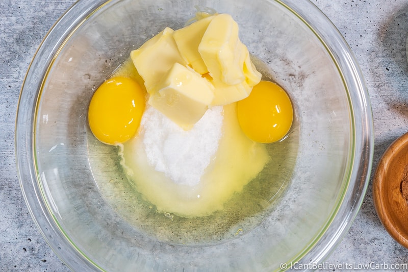 eggs, butter and sweetener for Pumpkin Chocolate Chip Cookies