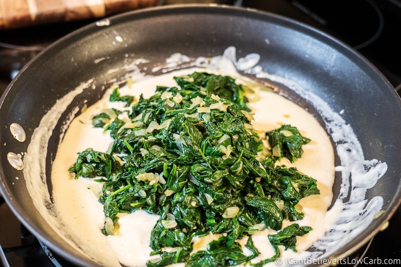 preparing Keto Creamed Spinach