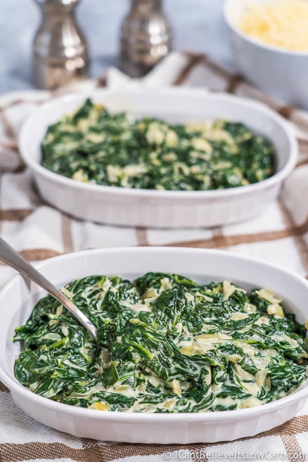 2 plates of Keto Creamed Spinach