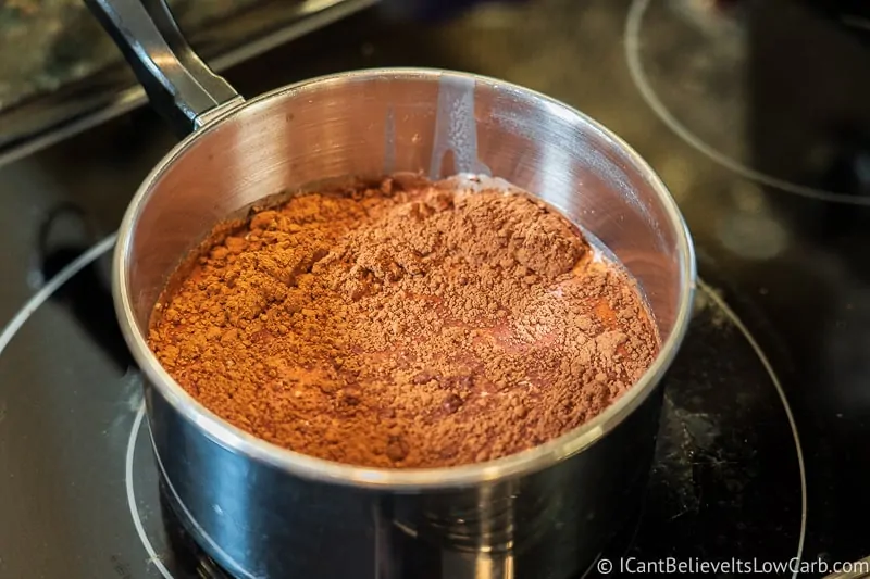 preparing Keto Hot Chocolate on the stove