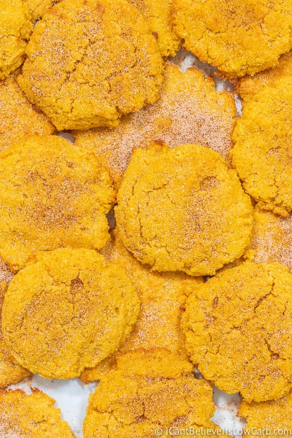 fresh Keto Pumpkin Snickerdoodle Cookies out of oven