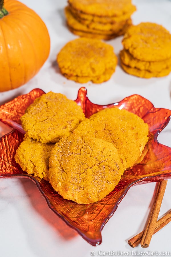 plate full of Low Carb Pumpkin Snickerdoodle Cookies