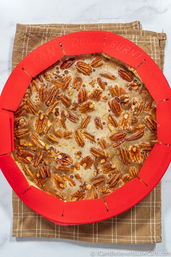 Pie shield to avoid burning almond flour pie crust