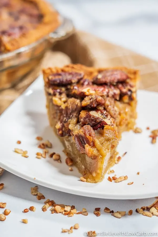 Slice of Keto Pecan Pie on a plate