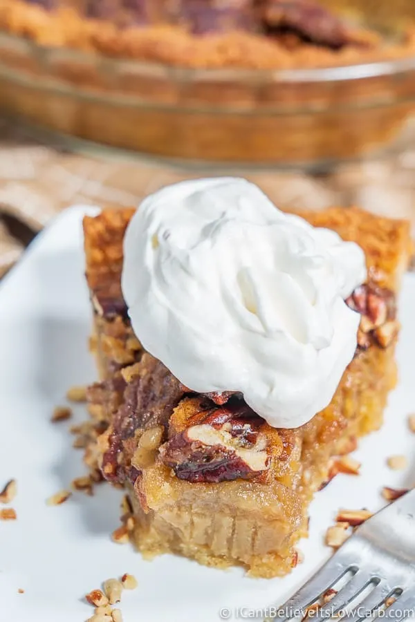 Low Carb Pecan Pie Slice with sugar free whipped cream
