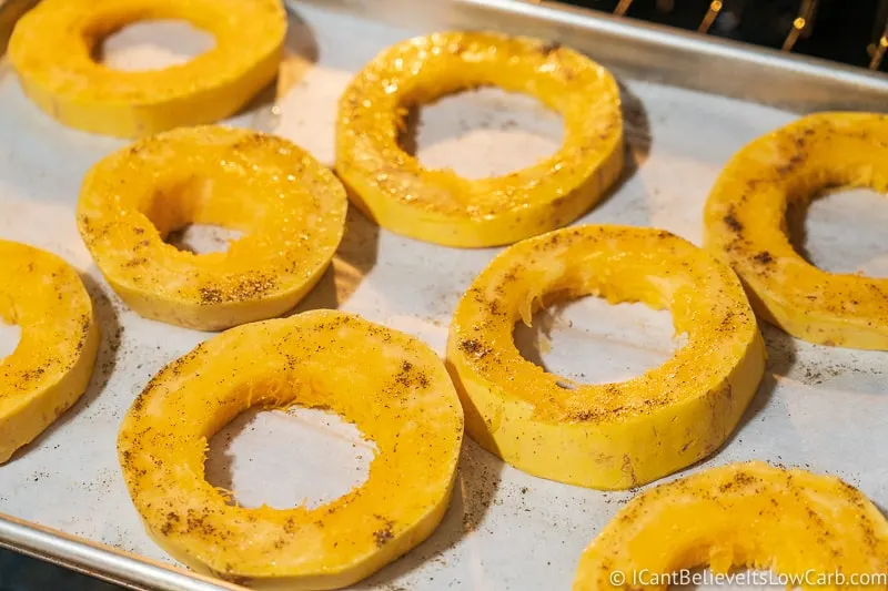 Spaghetti Squash rings baking in the oven