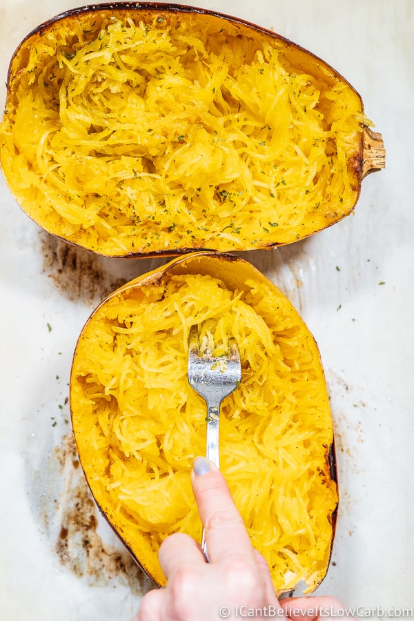 pulling up Spaghetti Squash with a fork