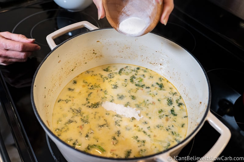 Making Keto Cheddar Broccoli Soup