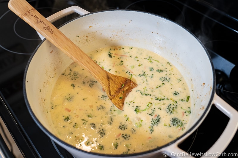 Keto Broccoli Cheddar Soup almost ready