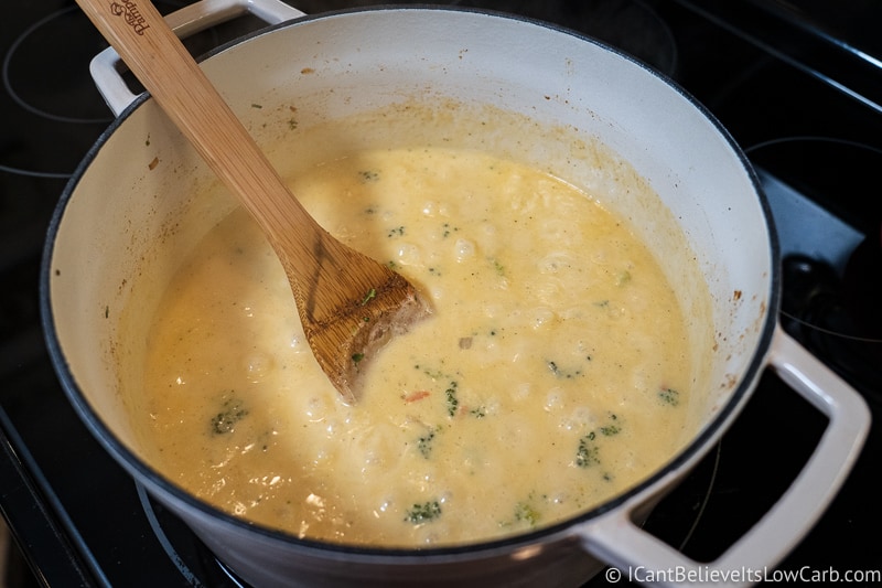 Keto Cheddar Broccoli Soup boiling