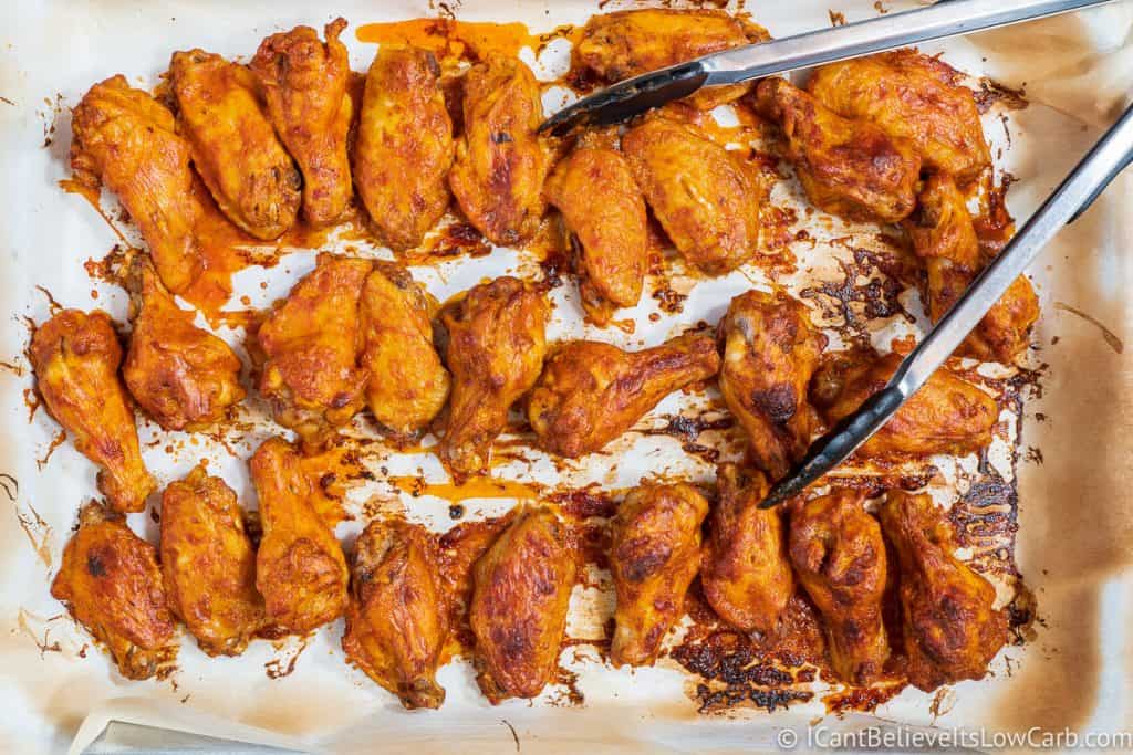 Low Carb Buffalo Wings out of the oven