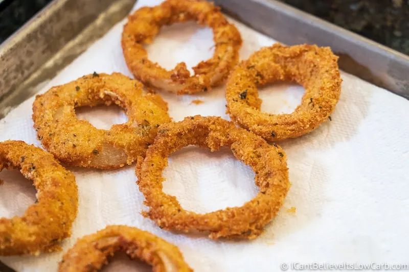 low carb Onion Rings on paper towels