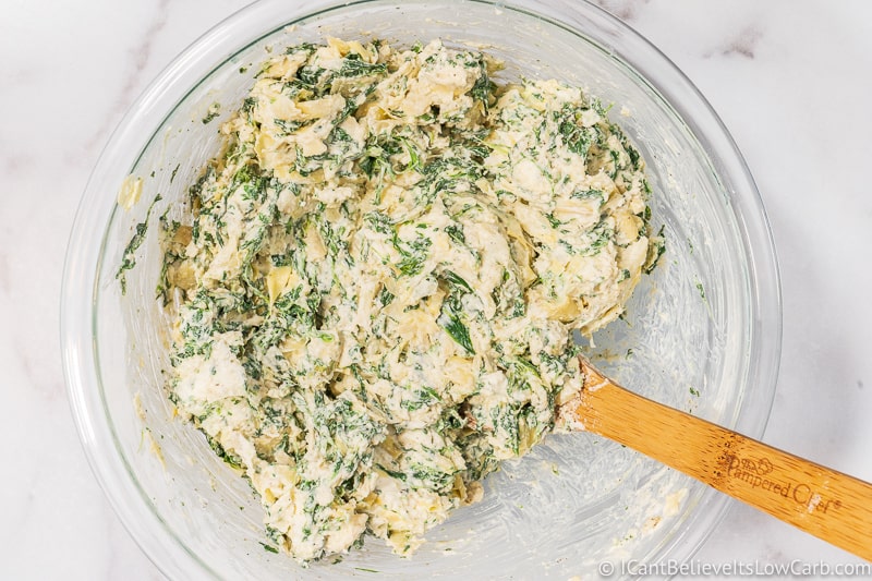 almost finished making Keto Spinach Artichoke Dip