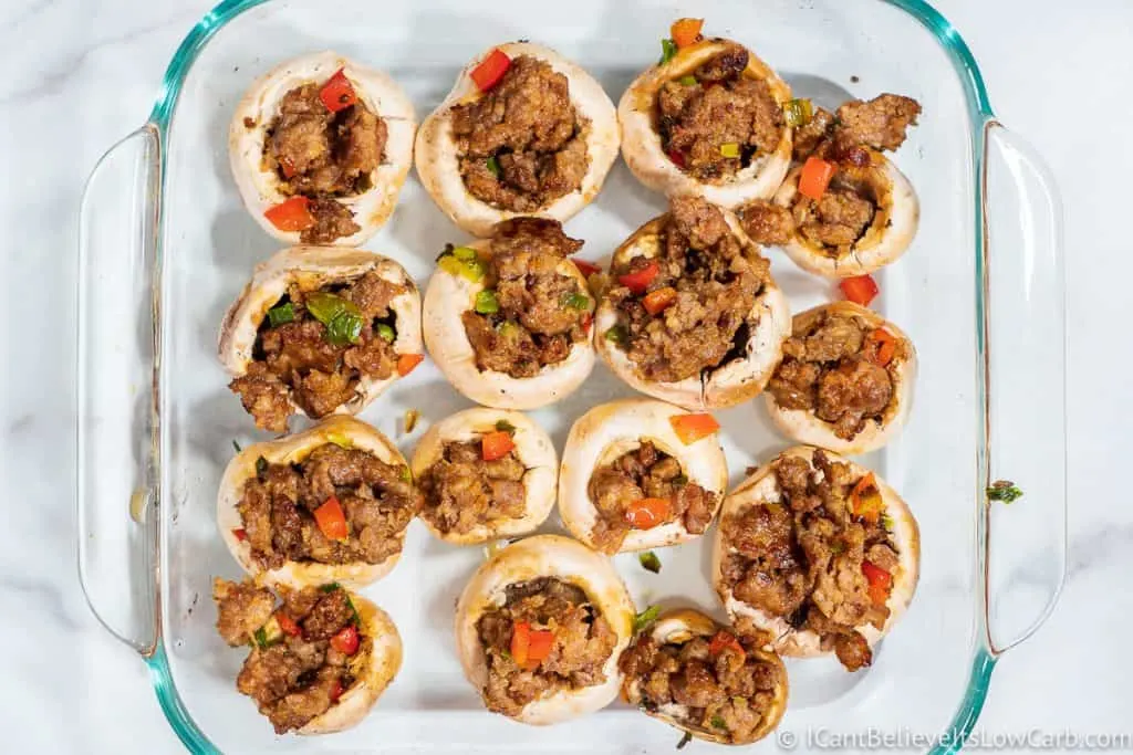 putting Stuffed Mushrooms in oven