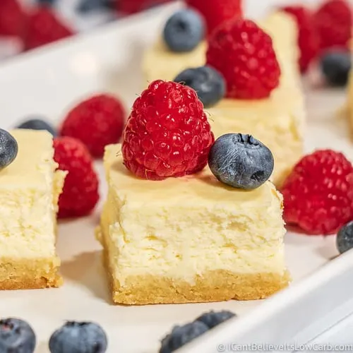 Keto Cheesecake Bars featured with fruit