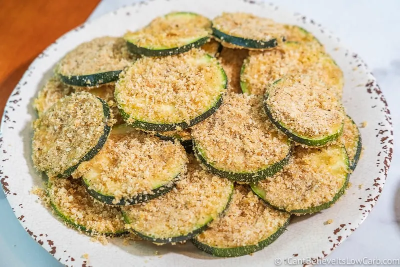 low carb Fried Zucchini on plate before frying