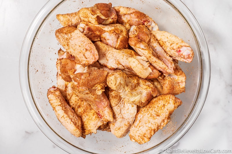 Low Carb Buffalo Wings all mixed up and ready to cook