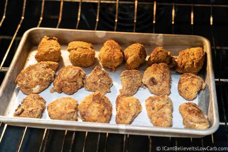 Keto Chicken Nuggets baking in the oven