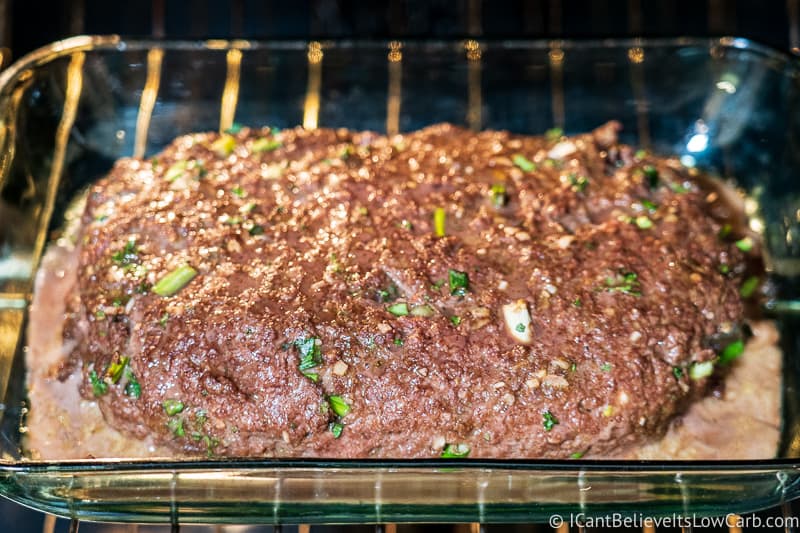 Keto Meatloaf baking in the oven