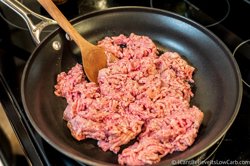 sautéing meat for Keto Egg Roll in a Bowl
