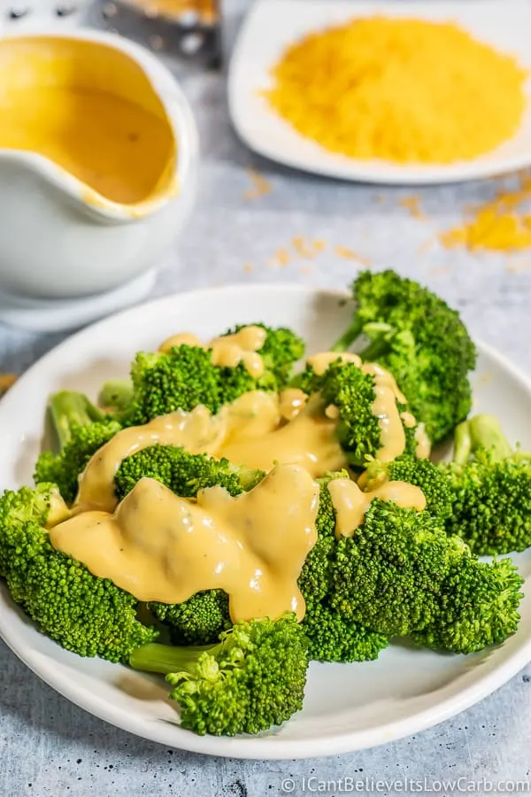 plate of broccoli and Keto Cheese Sauce