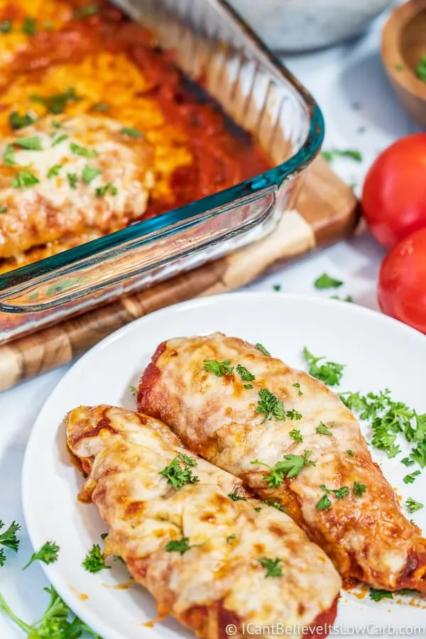 easy Low Carb Keto Chicken Parmesan on a dish