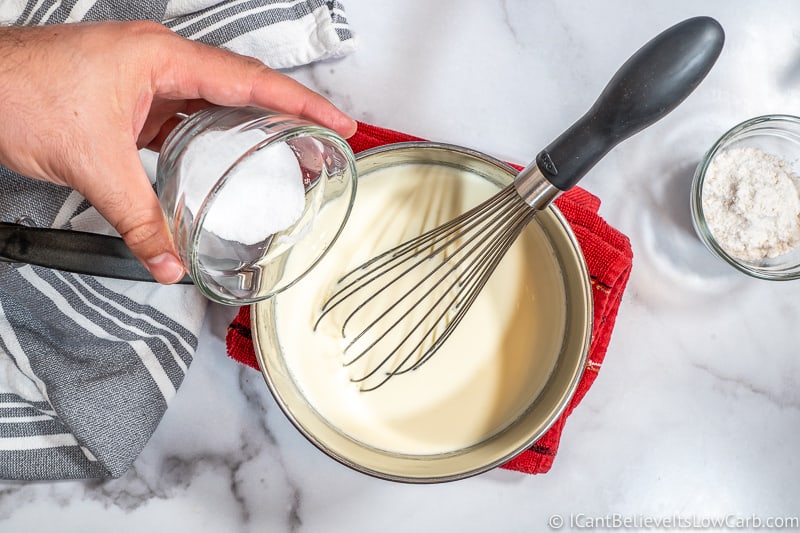 pouring sweetener into Low Carb Ice Cream