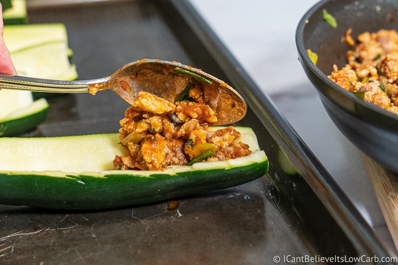 filling Zucchini Boats with meat