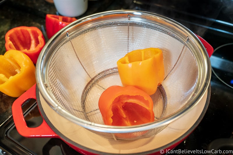 draining bell peppers after par-boiling