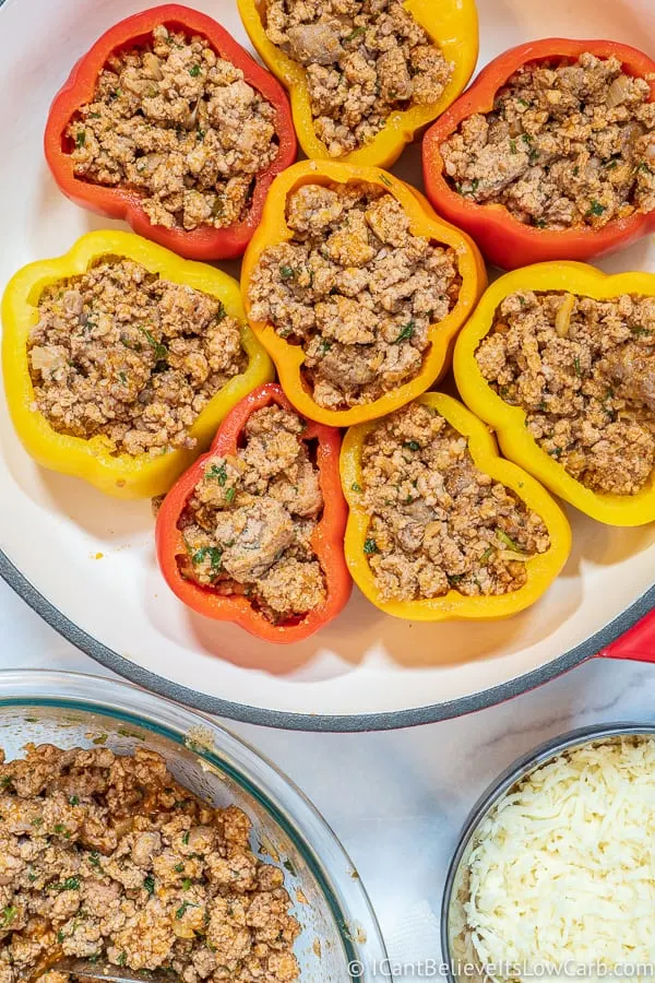 Stuffing Low Carb Keto Stuffed Peppers with meat and cheese