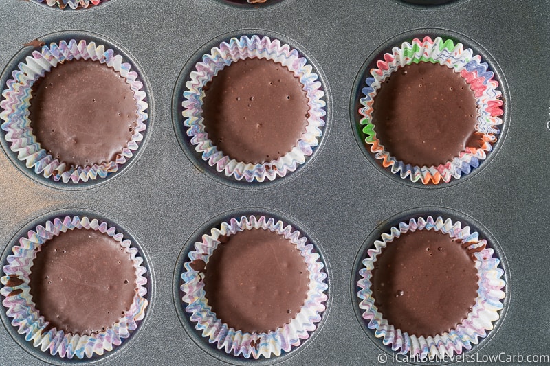 frozen Chocolate Peanut Butter layer in muffin liners
