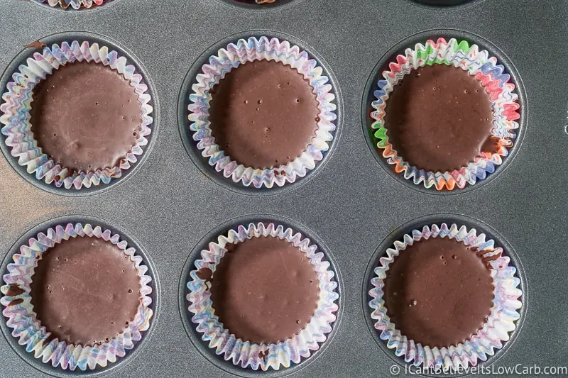 frozen Chocolate Peanut Butter layer in muffin liners